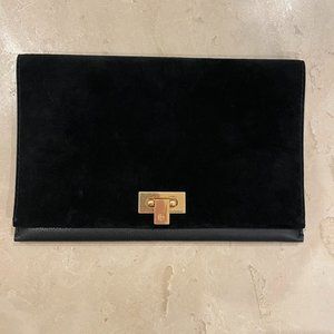 Tory Burch Black Suede and Leather Clutch chic with Dustbag